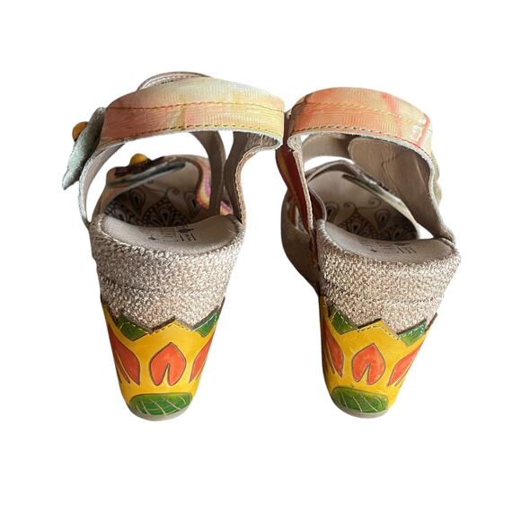 L'ARTISTE SPRING STEP Karnit Size 37/6.5-7 Peach Leather Espadrille Wedge Sandal - Picture 9 of 10